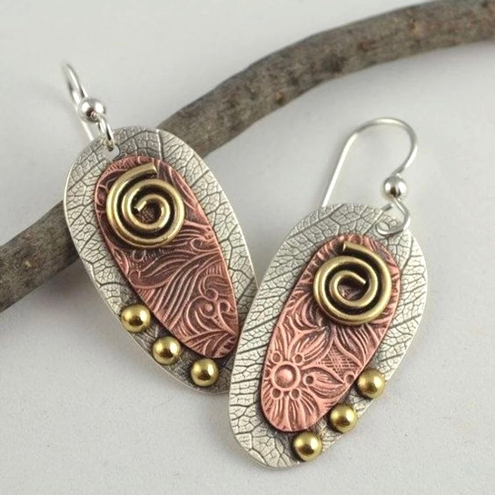 Bohemian Style Flower Leaf Dangle Earrings - Picture 1 of 7